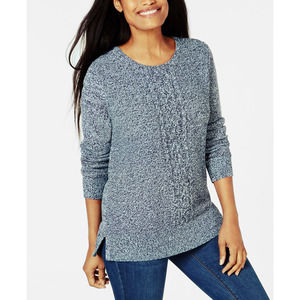 Karen Scott Womens Pullover Sweater Navy Marled Scoop Cable Knit Ribbed M New